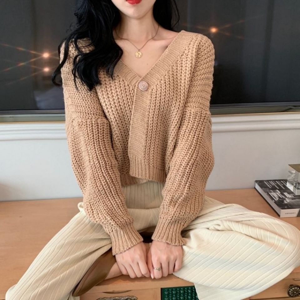 Áo khoác len cardigan cổ chữ V dáng rộng phong cách mùa hè trẻ trung dành cho nữ