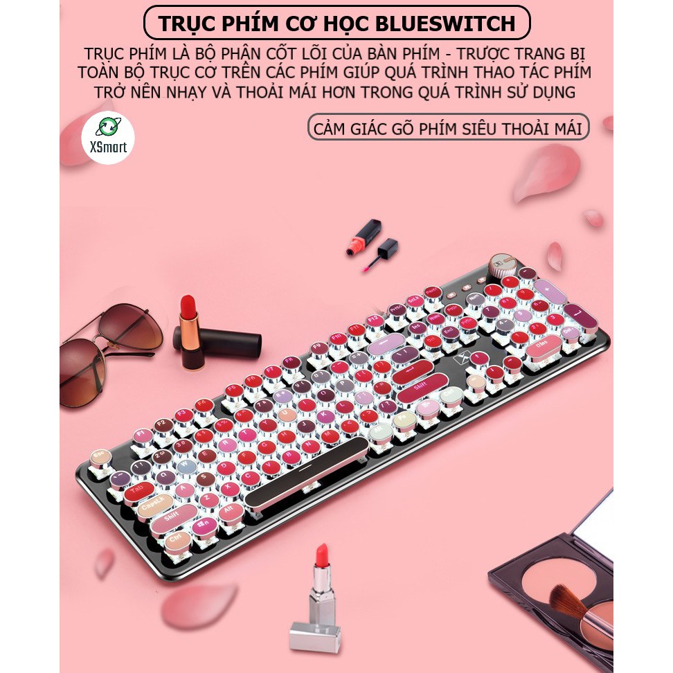 Bàn phím CƠ máy tính Lipstick K520 PRO LED đổi màu, bản Đặc Biệt siêu đẹp, phím cơ blue switch cho pc, laptop