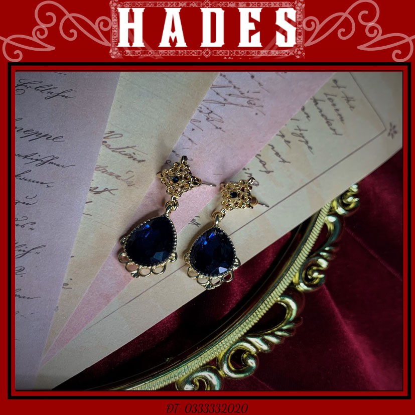 Bông tai đính đá giọt lệ quý tộc cổ điển - khuyên tai dài phong cách châu âu retro baroque earings - Hades.js