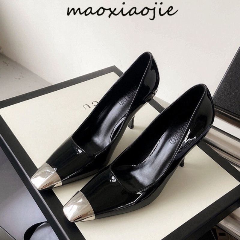 Giày Cao Gót Da Bóng Mũi VuôngSexy Fashion Leather High Heels