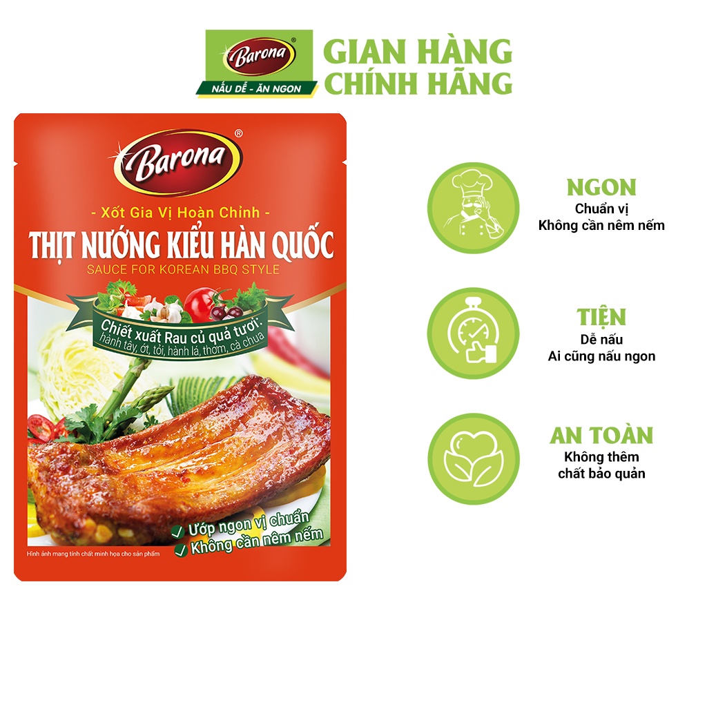 Gia Vị Thịt Nướng Kiểu Hàn Quốc Barona 80g ướp ngon chuẩn vị không cần nêm nếm