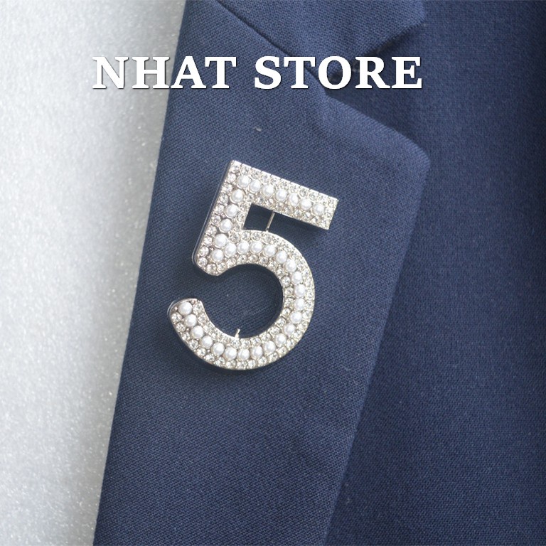 Trâm cài vest Hàn Quốc, ghim cài áo nữ đính đá hình số 5 Nhat Store