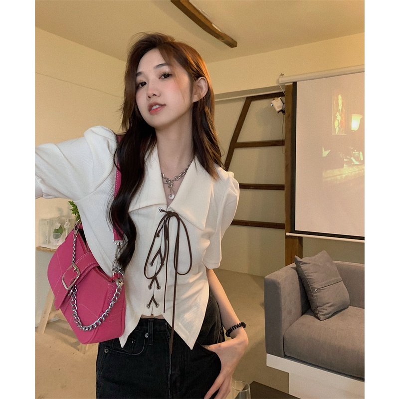 Áo Sơ Mi Tay Ngắn Dáng Ôm Thiết Kế Độc Đáo Thời Trang Quyến Rũ Cho Nữ