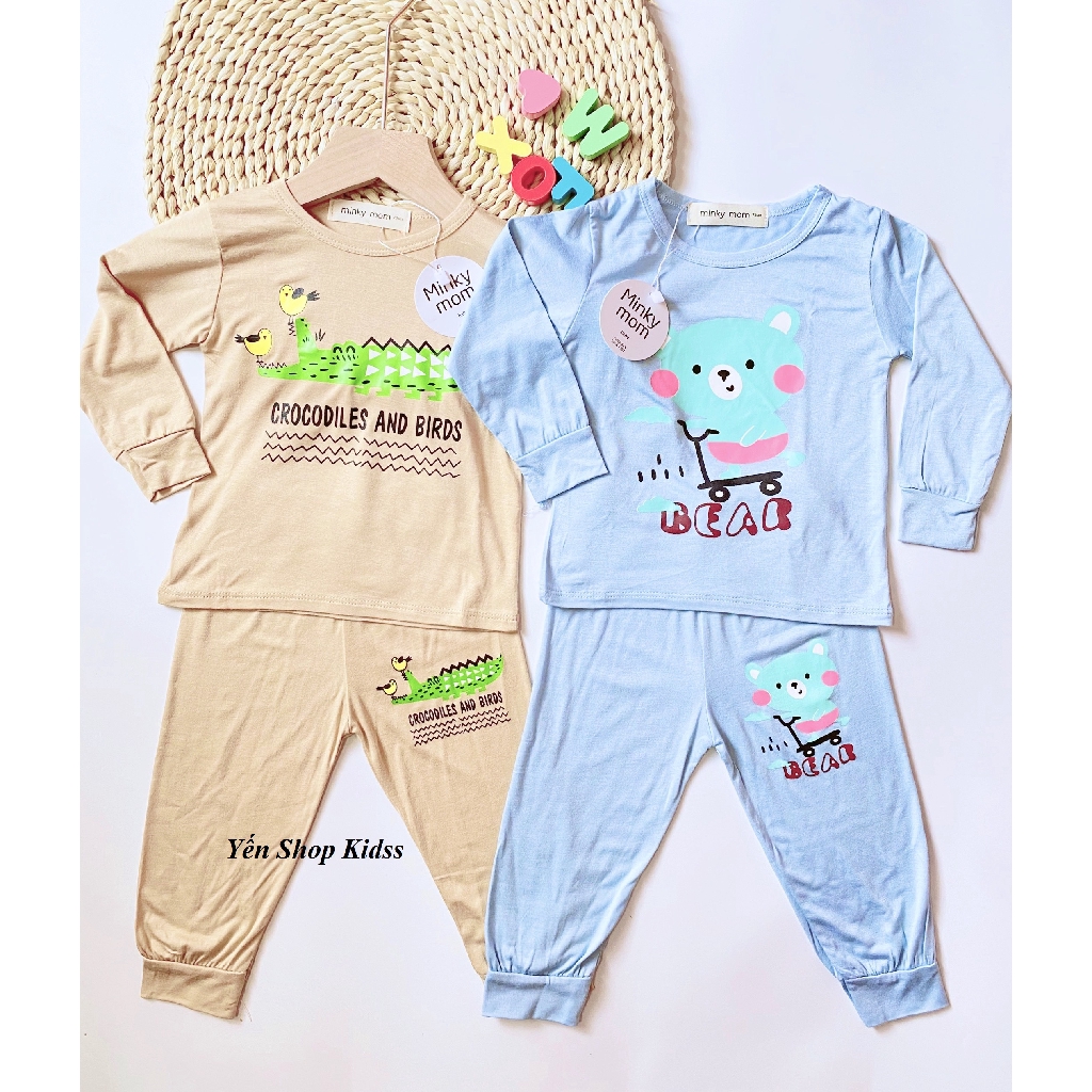 Bộ Dài Tay Minky Mom Chất Thun Lạnh Họa Tiết Thỏ Xe Đạp_Gấu Má Hồng Dễ Thương Cho Bé (Size 6_19kg)(SP001206)