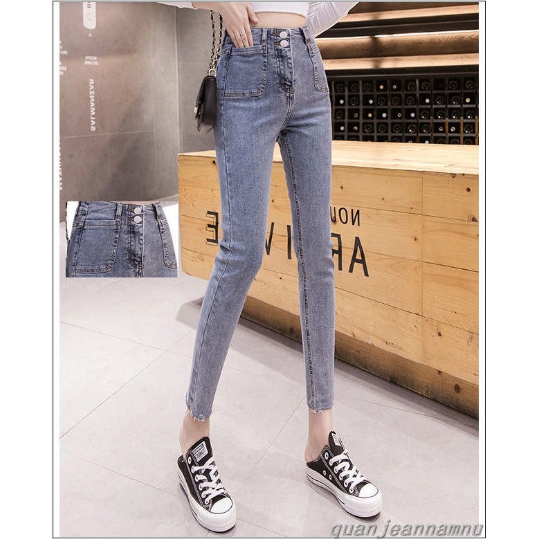 Quần jean nữ lưng cao 2 TÚI KIỂU + 2 CÚC XANH NHẠT siêu siêu đẹp 001 KIEU .#4