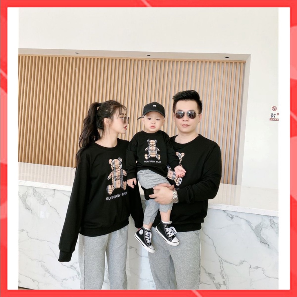 Áo hoodie gia đình Familylove - Áo khoác hoodie họa tiết gấu Burrbery đáng yêu chất liệu nỉ da cá cao cấp