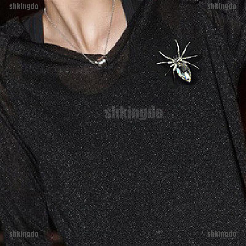 Trâm cài áo hình con nhện nạm bạc đính đá thanh lịch