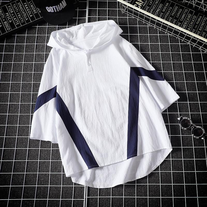 Áo Hoodie Ngắn Tay Dáng Rộng Cỡ Lớn Màu Sắc Tương Phản Cá Tính Cho Nam