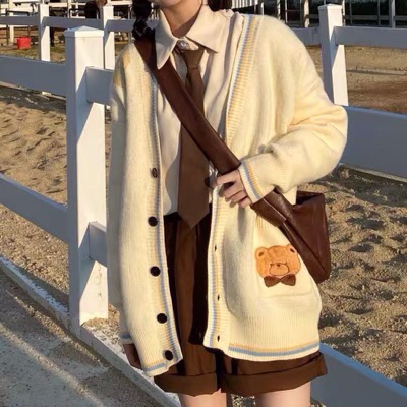 Áo Cardigan Vintage phong cách Hàn Quốc xinh xắn/Cardigan dáng rộng
