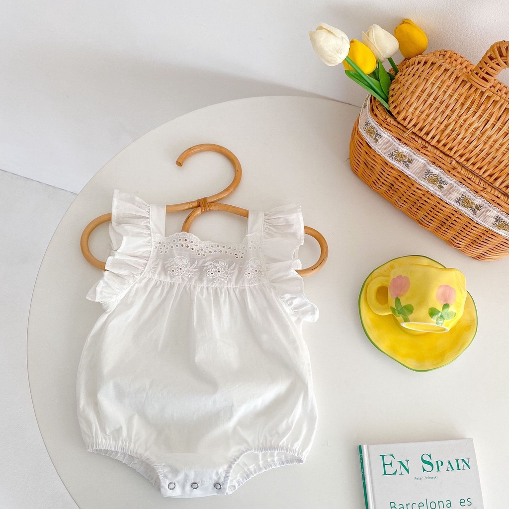 Váy Bodysuit cho bé gái sơ sinh trẻ em 3 tháng đến 2 tuổi BABY112.VN kiểu hàn quốc chất liệu cotton nền trắng thoáng mịn