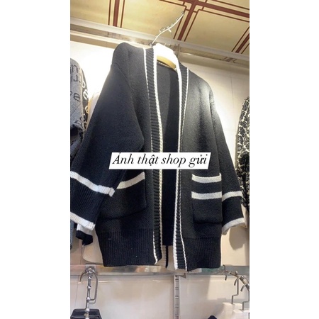 Áo len cadigan 2 sọc