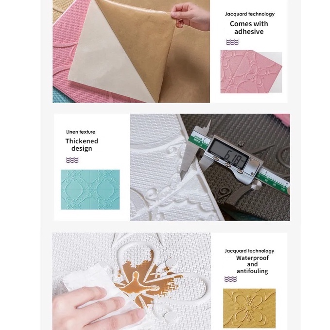 3D Giấy dán tường Keo dán chống thấm nước Xốp dán tường 35x35cm