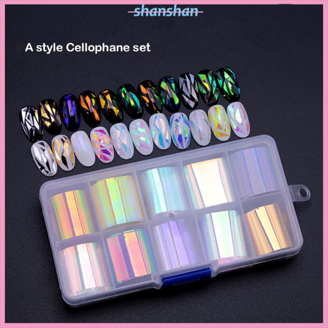 Hộp 10 cuộn giấy foil dán móng tay nghệ thuật