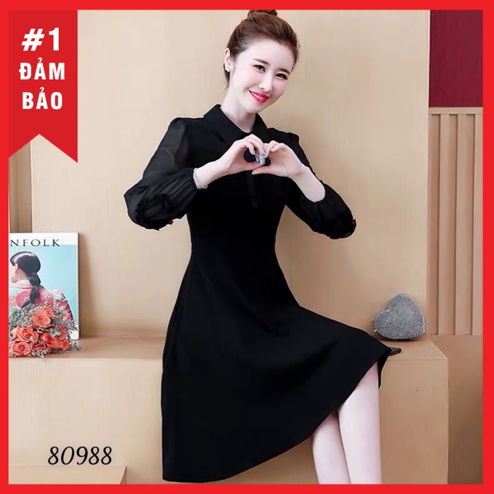 Váy xòe nữ dài tay công sở dễ thương Thời Trang Emy 80988