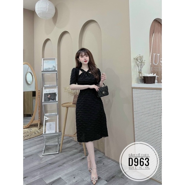 Bigsize Đầm cổ chéo tay ngắn D963
