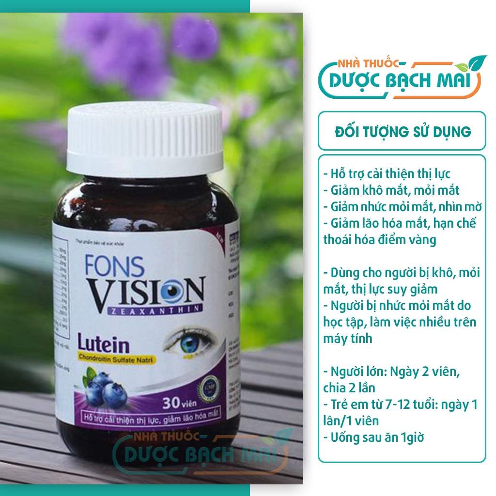 Viên uống bổ mắt Fons Vision cung cấp vitamin chăm sóc sức khỏe cho mắt sáng hết khô nhức mỏi mắt - Hộp 30 viên