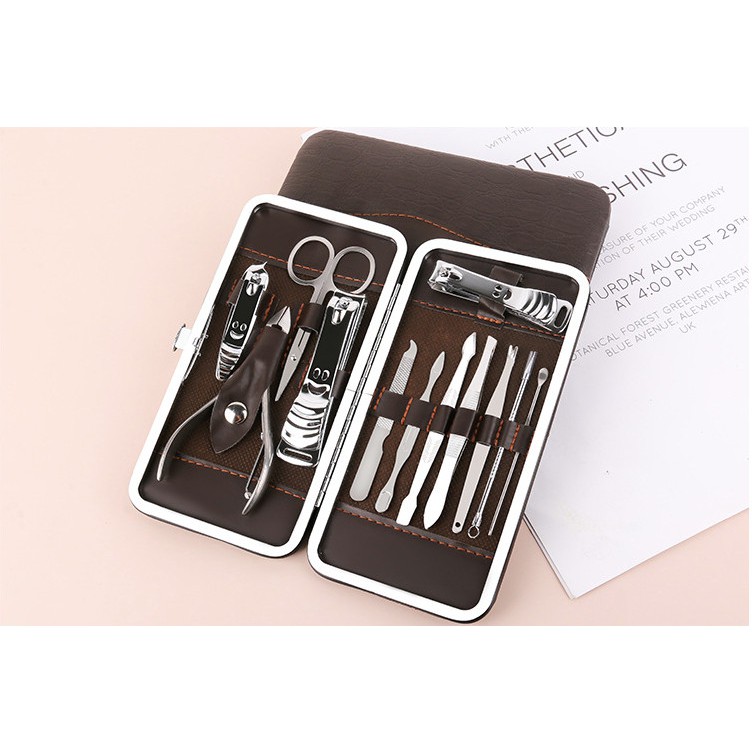 Bộ Chăm Sóc Móng Set 12 Món Chất Liệu Thép Không Gỉ Hộp Da Cao Cấp Full Box Tiện Lợi VECOM