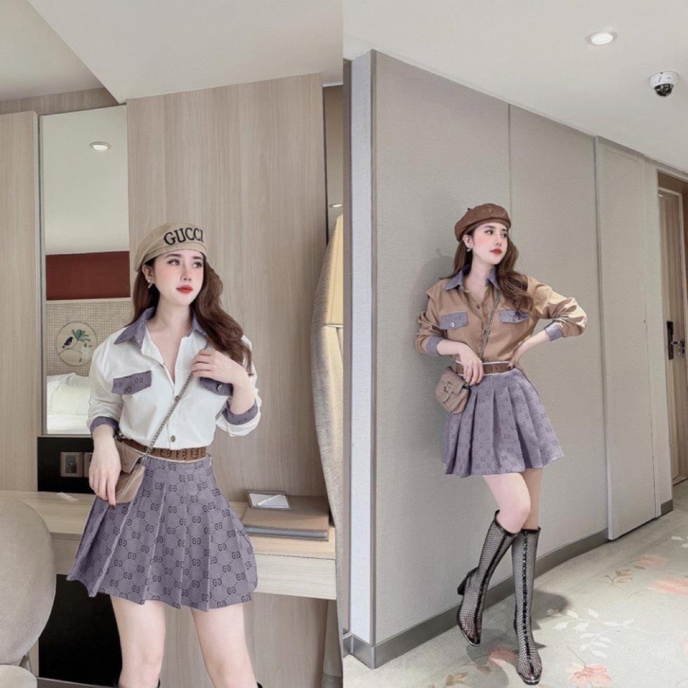 [ 𝐅𝐑𝐄𝐄 𝐒𝐇𝐈𝐏 ] SÉT SƠ MI PHỐI TÚI HỌA TIẾT MIX CHÂN VÁY XẾP LY