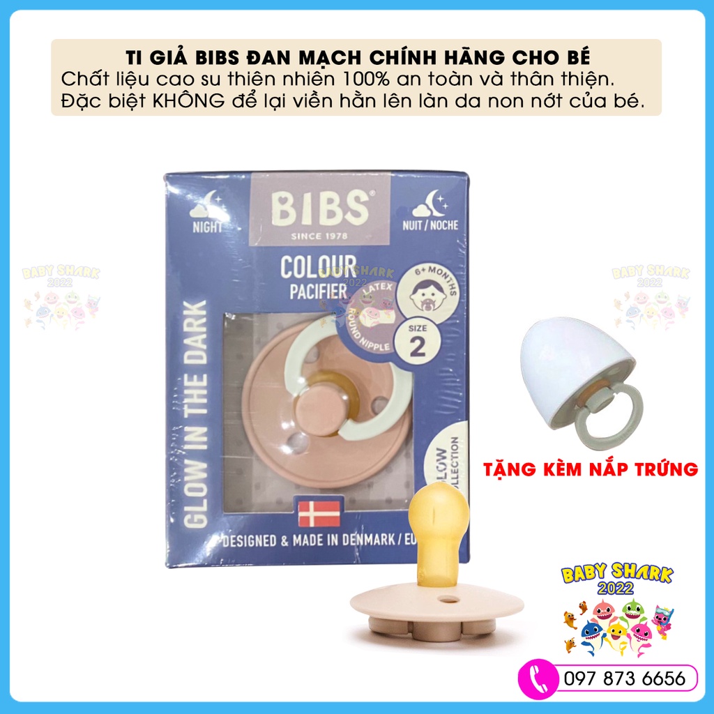 Ti giả núm tròn classic chống hô cho bé BIBS COLOUR chính hãng Đan Mạch Size 1,2 từ cao su thiên nhiên 100% (Latex)