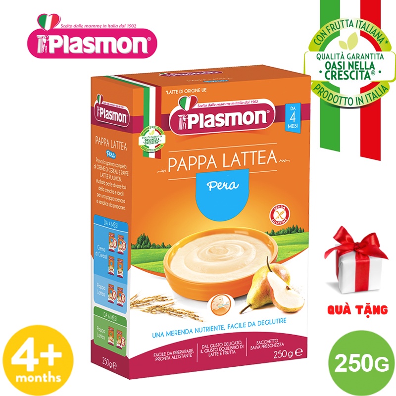 Bột Ăn Dặm Vị Bột Gạo, Sữa và Lê Nghiền Plasmon 250g (Date 31/03/2023) + Tặng 1 Bánh Gặm Cho Bé Giai Đoạn Mọc Răng
