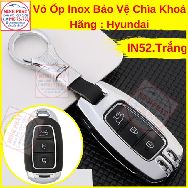 Vỏ Ốp Inox Bảo Vệ Chìa Khoá xe Ô Tô Hyundai Kona Accent Santafe 2018 2019