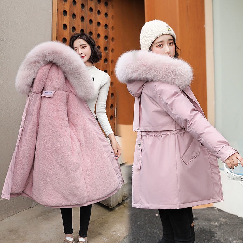 Áo Khoác Nữ, Áo Parka Kaki Trần Lông Túi Chéo Có Dây Rút Eo , Hàng Quảng Châu Chuẩn