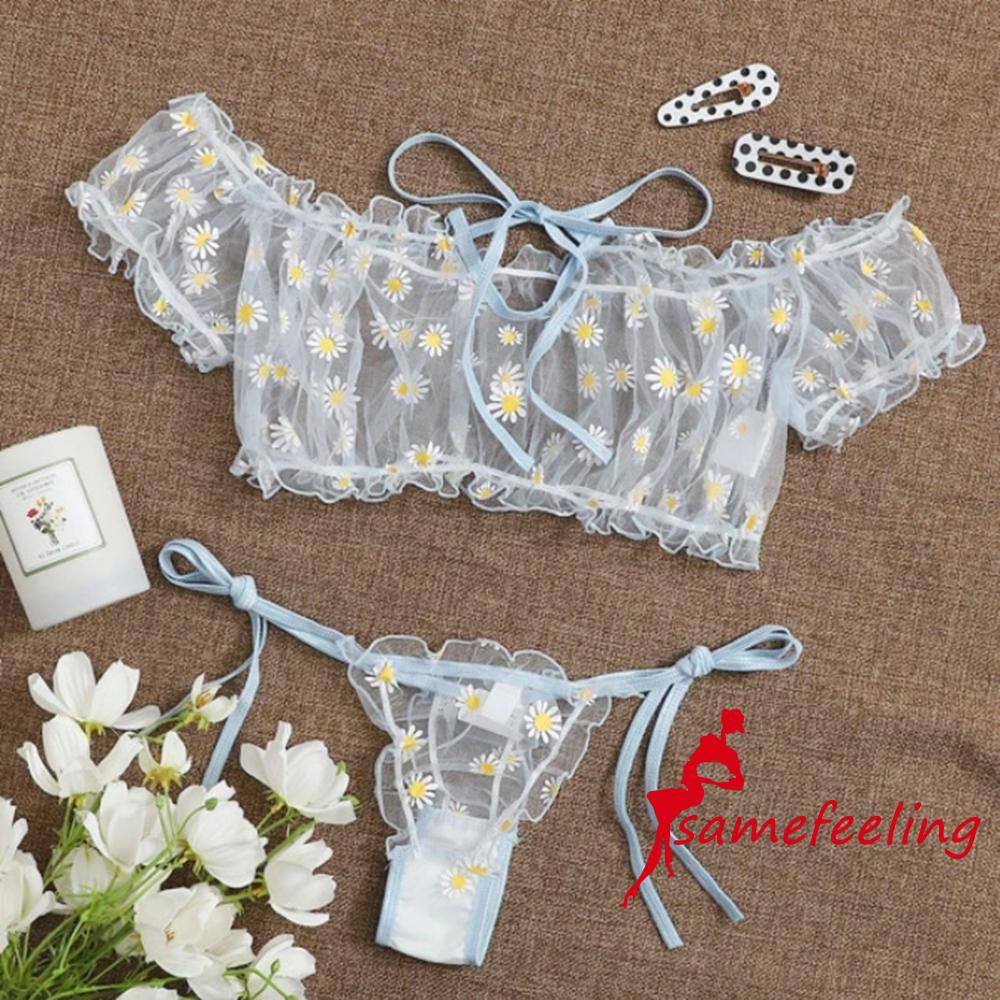 SF Set Áo Lửng Cúp Ngực Và Quần Lót Lọt Khe Quyến Rũ Dành Cho Nữ
