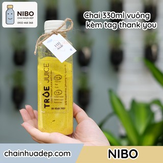 [Hàng Chính hãng NIBO] 20 chai đựng nước ép, trà sữa kèm tag handmade | chai nhựa vuông cao 330ml  | MS: 330VM
