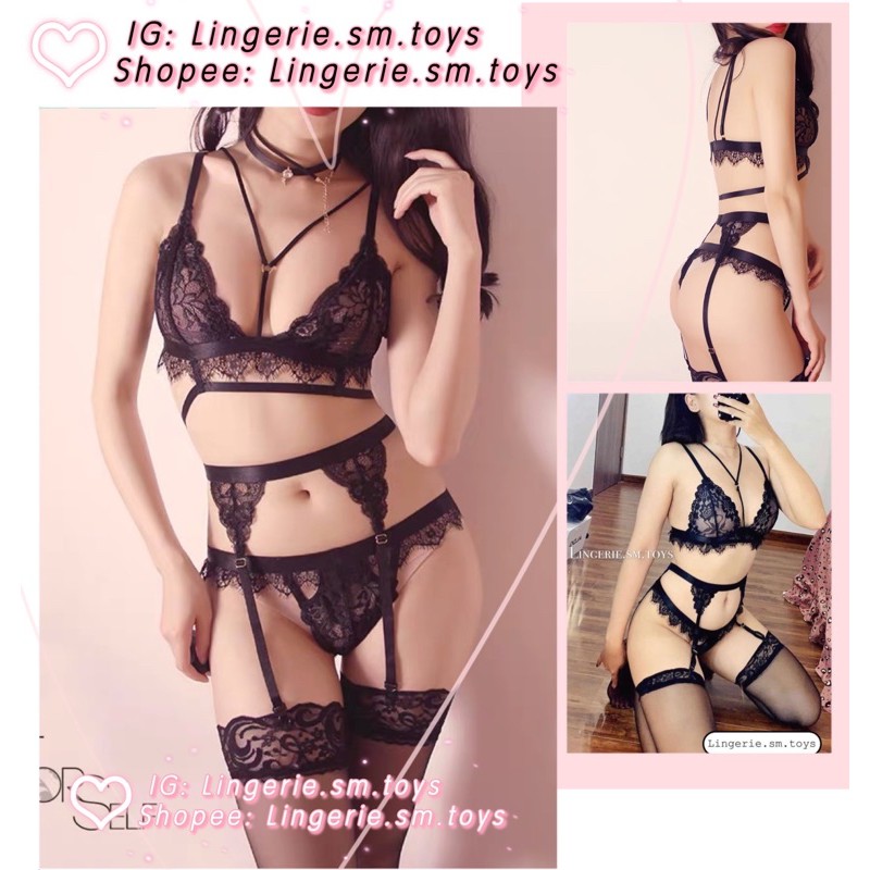 Ren Hoa Cách Điệu + Kẹp Vớ | Sexy Lingerie |