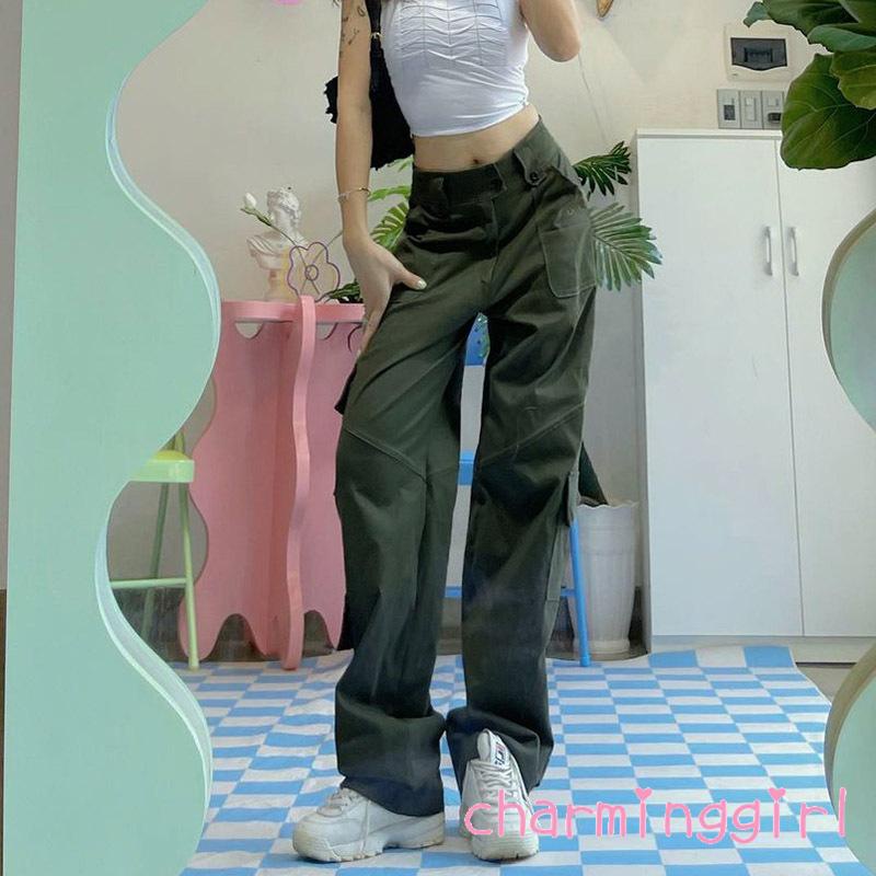 Quần yếm ống rộng màu sắc retro thời trang cho nữ