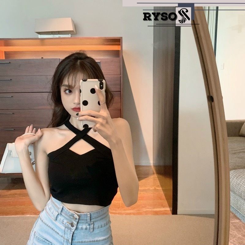 Áo kiểu nữ croptop chất thun mềm mịn cổ yếm siêu xinh