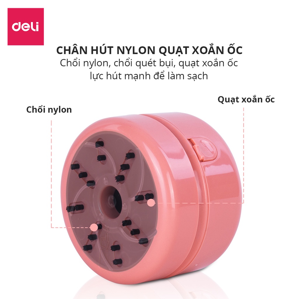 Máy hút bụi bàn mini để bàn tiện lợi Deli - Hồng/Trắng/Xanh ngọc - NS198