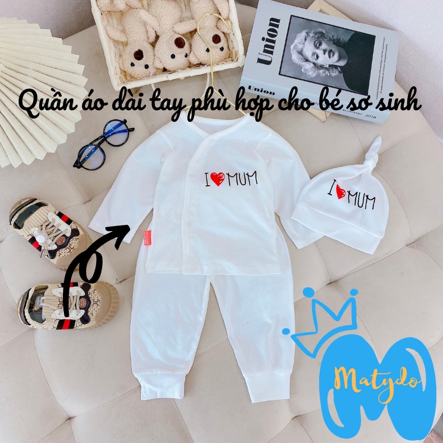 Quần áo sơ sinh bé trai bé gái mùa hè đông dài tay giá rẻ đồ sơ sinh cho bé Dad mum tặng kèm mũ tỏi