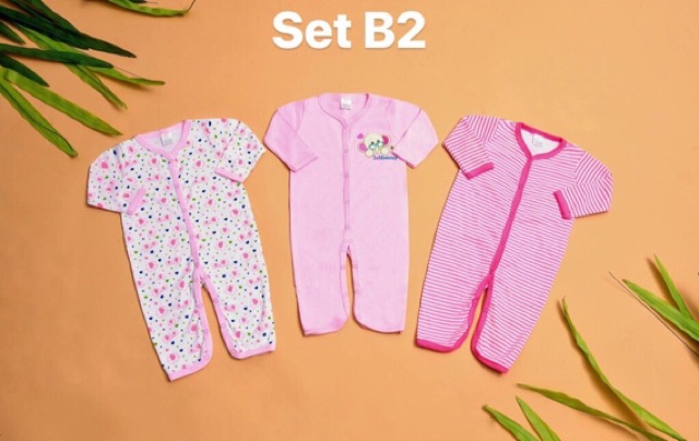 Set 3 body liền thân body dài tay cotton cho bé sơ sinh ( không bao chân) - BD22
