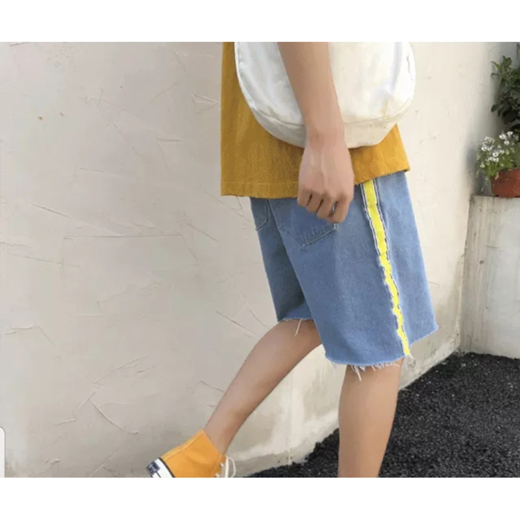 Quần short jean line neon - ẢNH THẬT