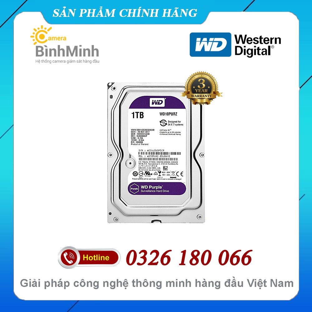 Ổ Cứng HDD Western Purple 500Gb SATA III 6Gb/s 3.5 Inch Chuyên Dụng Cho Đầu Ghi Hình Camera/PC