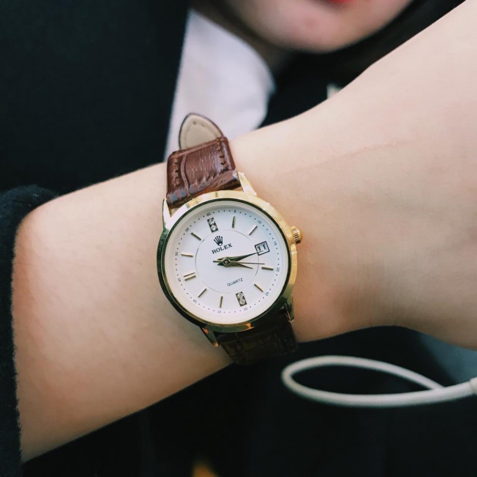 Đồng Hồ Nữ RoLex R075A DÂY DA Mặt TRẮNG Chống Xước, Chống Nước đồng hồ thật giá trị thật