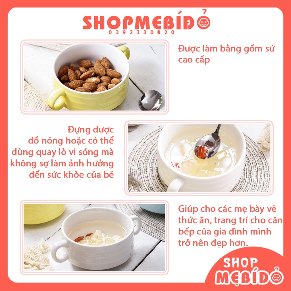 Bát Ăn Dặm Gốm Sứ Hình Nồi 2 Quai Không Nắp Cho Bé T33