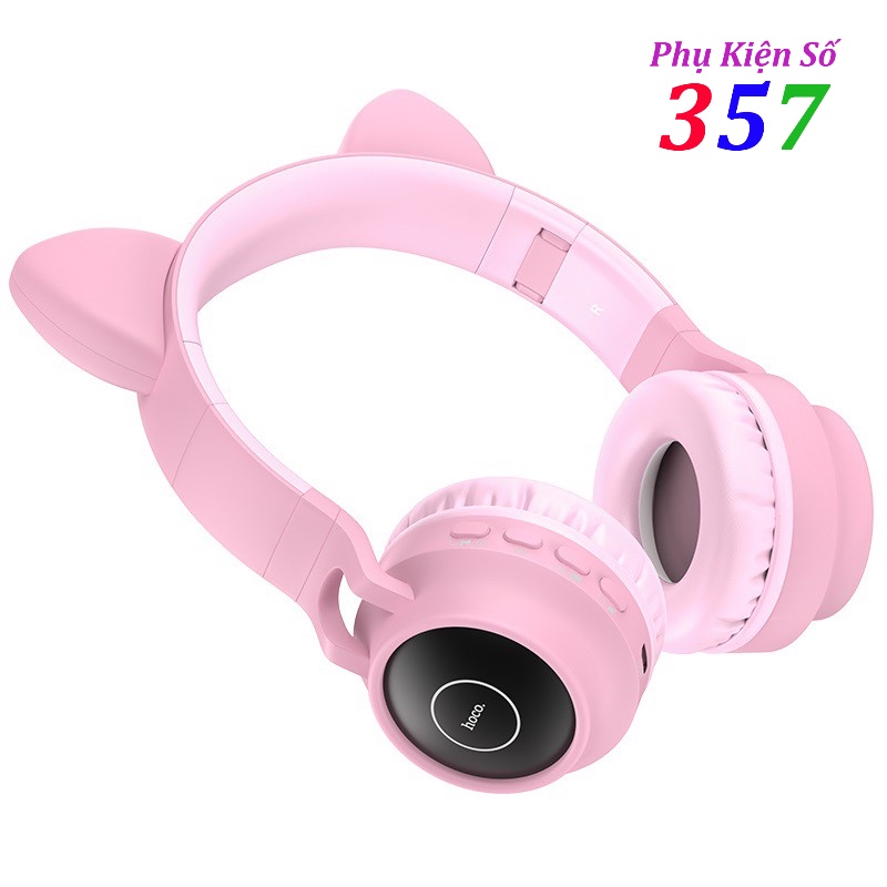 Tai nghe Bluetooth Chụp tai Hoco W27 Cat ear BT V5.0, pin dùng 5H, AUX input, có đèn Led - Chính Hangx