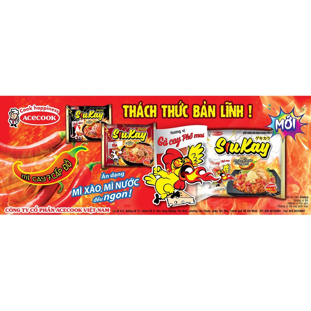 Mì Siu Kay Acecook 7 cấp độ hương vị hải sản, bò gói 127g
