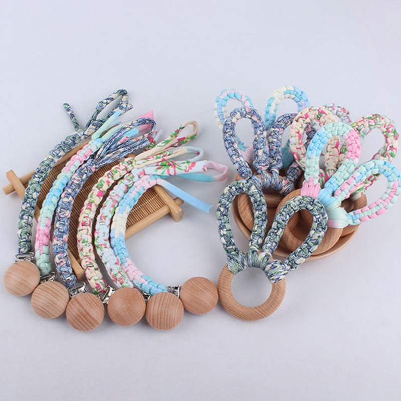 Set 2 Món Đồ Chơi Gồm Vòng Đeo Tay / Núm Vú Giả / Kẹp Tai Thỏ Đan Len Thủ Công DIY Cho Bé Sơ Sinh