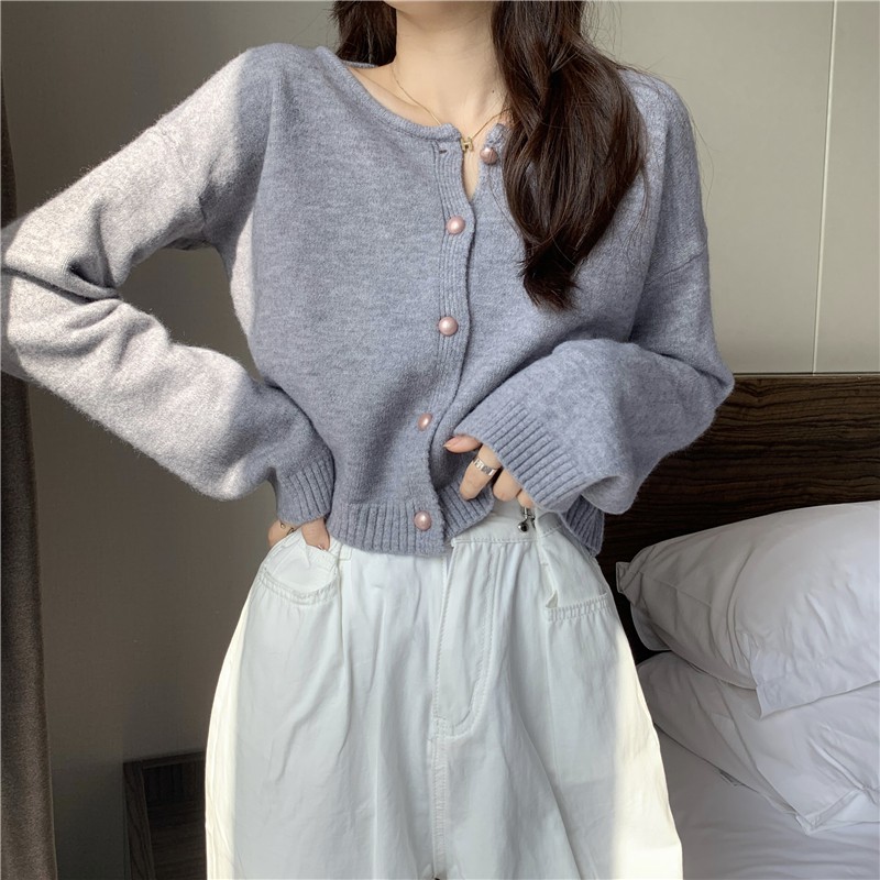 Áo Khoác Cardigan Cổ Tròn Tay Dài Màu Trơn Dễ Phối Đồ | BigBuy360 - bigbuy360.vn