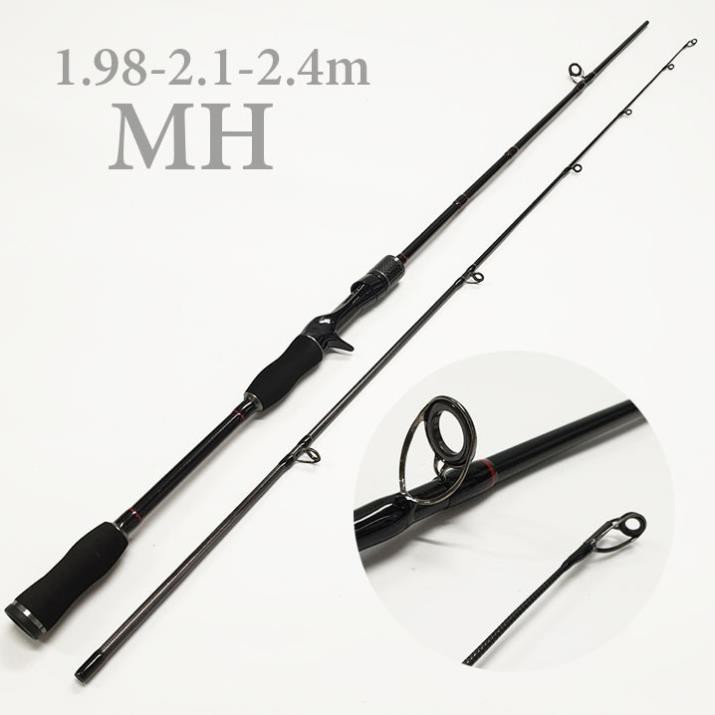 Cần câu lure máy ngang RomGood đen size 1.98m-2.1m-2.4m độ cứng MH thân carbon đầu bu chống xoắn RG-1