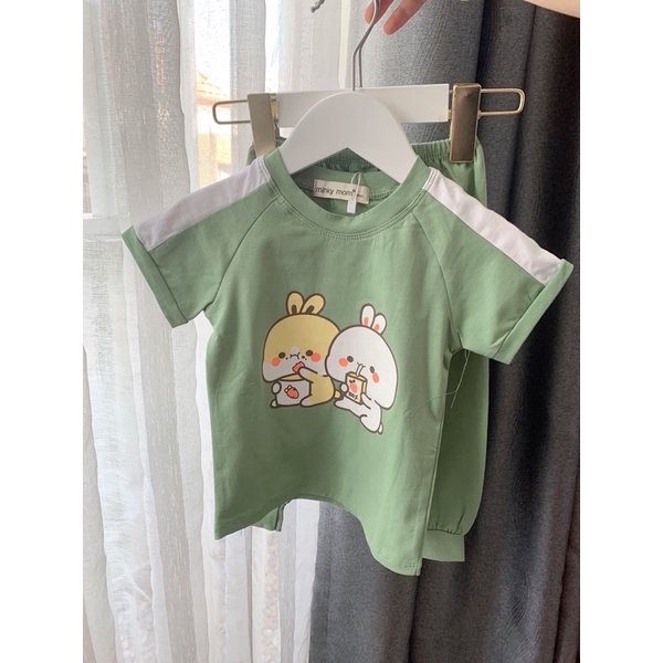 TNin124 Bộ Tay Ngắn Quần Dài Cotton Minkymom Vai Phối Cho Bé Từ 8kg Đến 19kg