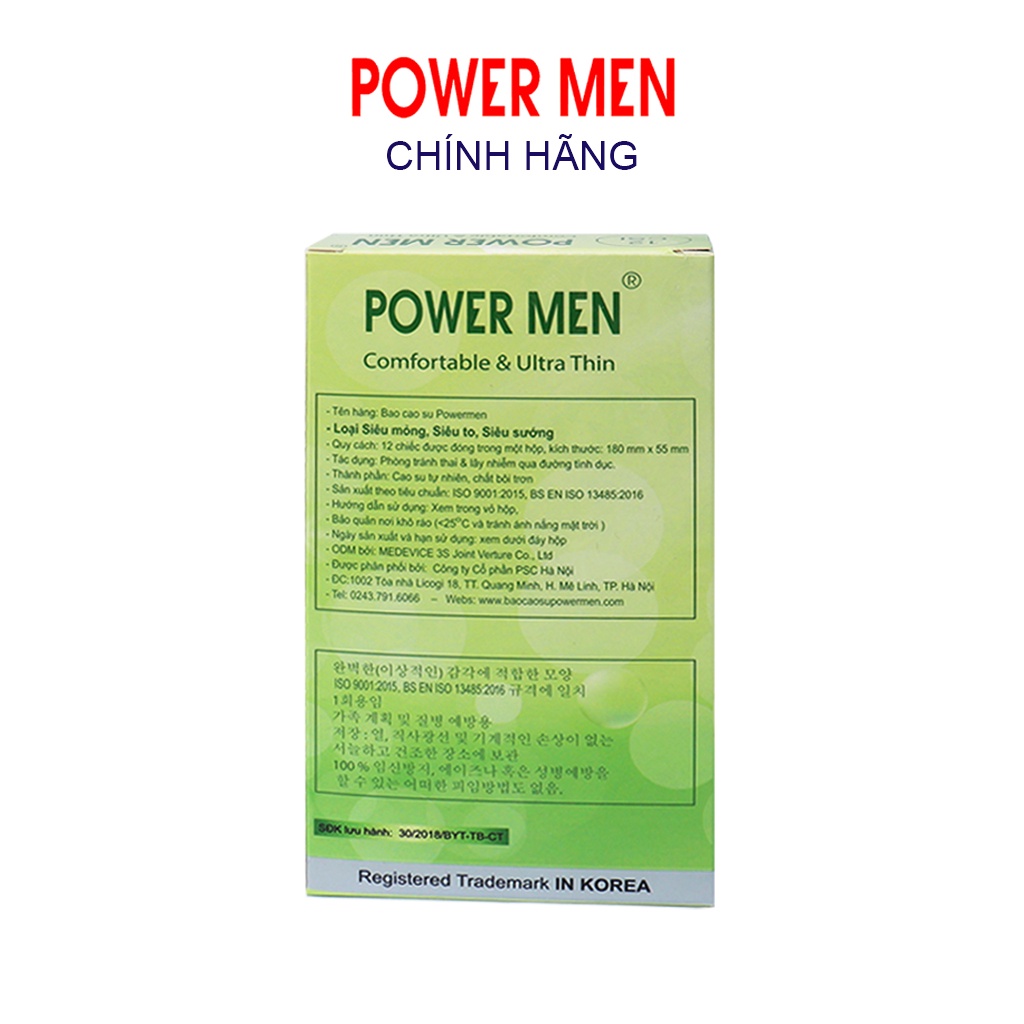 Bao cao su POWER MEN siêu mỏng size lớn 55mm Hộp 12 bcs - Bao cao su size to