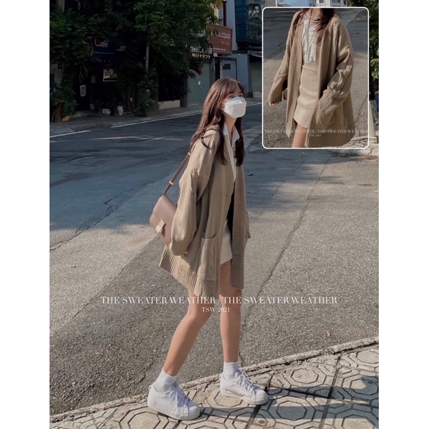 Áo khoác cardigan len thừng dáng dài kèm đai chất đẹp ( Ảnh thật )
