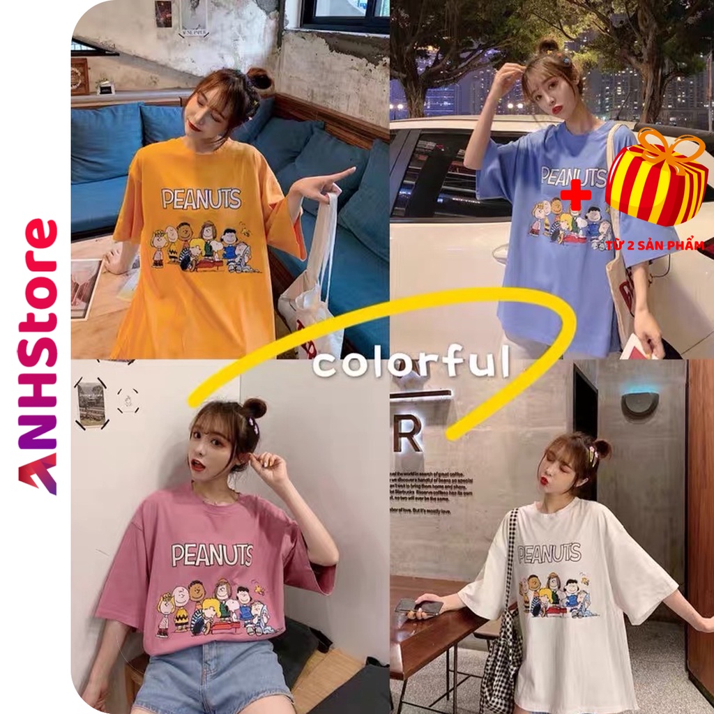Áo phông unisex form rộng thun tay lỡ oversize cotton nam nữ ulzzang PEANUTS ANHStore A24