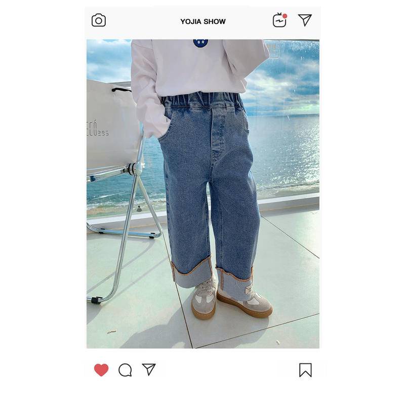 [Hàng Mới Về] Quần Jean Dài Dáng Rộng Thoải Mái Dễ Phối Đồ Thời Trang Mùa Xuân Hàn Quốc Cho Bé Gái