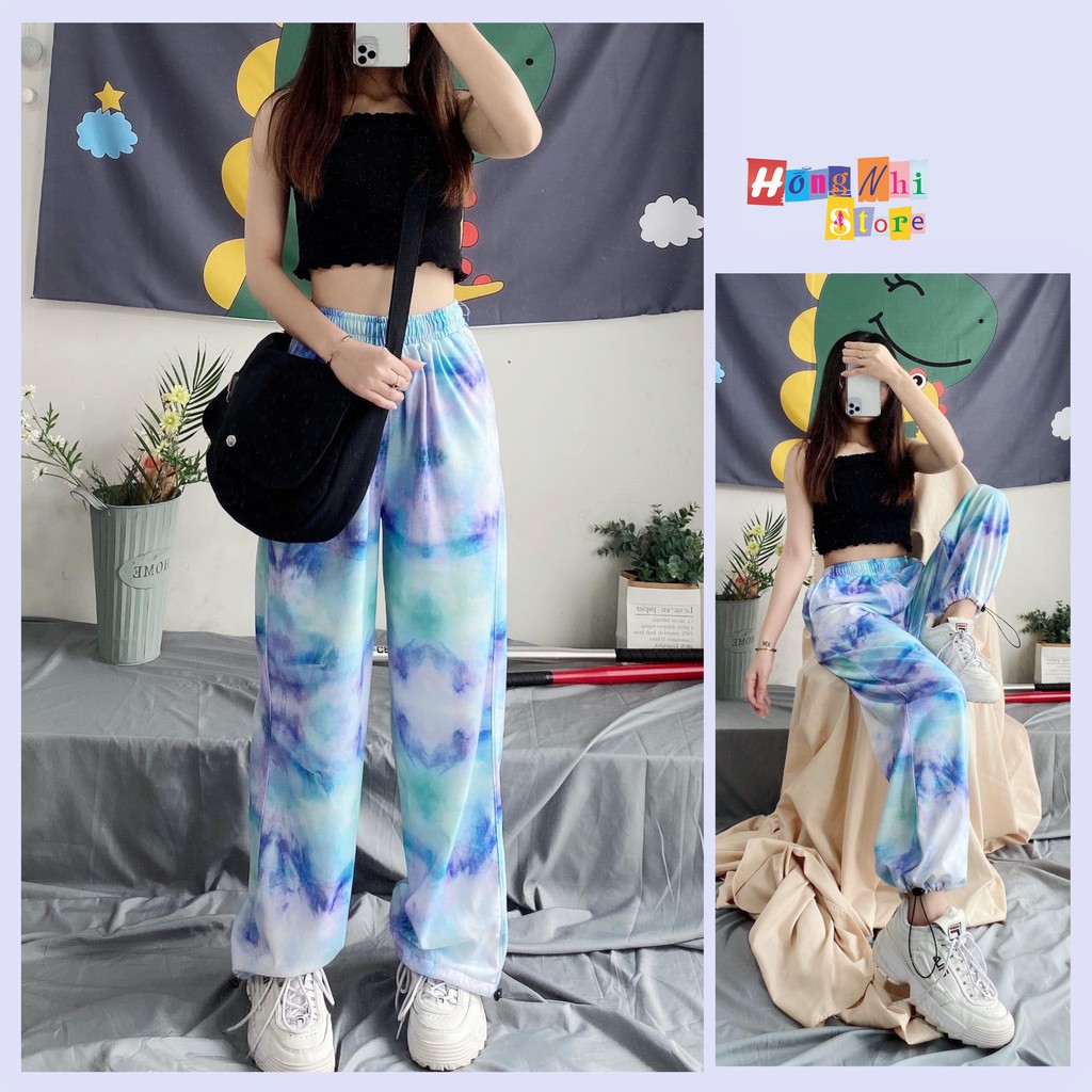 Quần Jogger 3D Ulzzang Unisex Jogger Loang Màu Dây Rút Lai Ống Rộng Xanh Nhạt - MM
