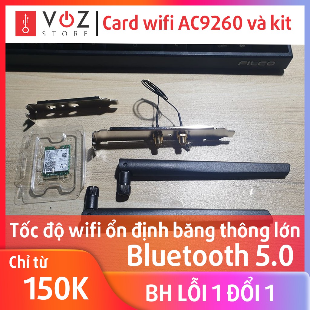 Card wifi AC9260 / AX200 và bộ kit  lắp cho main PC hỗ trợ M2 wifi, tốc độ wifi 1.73Gbps, Bluetooth 5.0